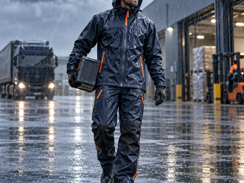 Professionelle Regenschutzkleidung im Logistikeinsatz