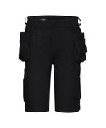 DASSY Kuma Flex Stretch-Arbeitsshorts mit Holstertaschen – Schwarz – Vorderansicht