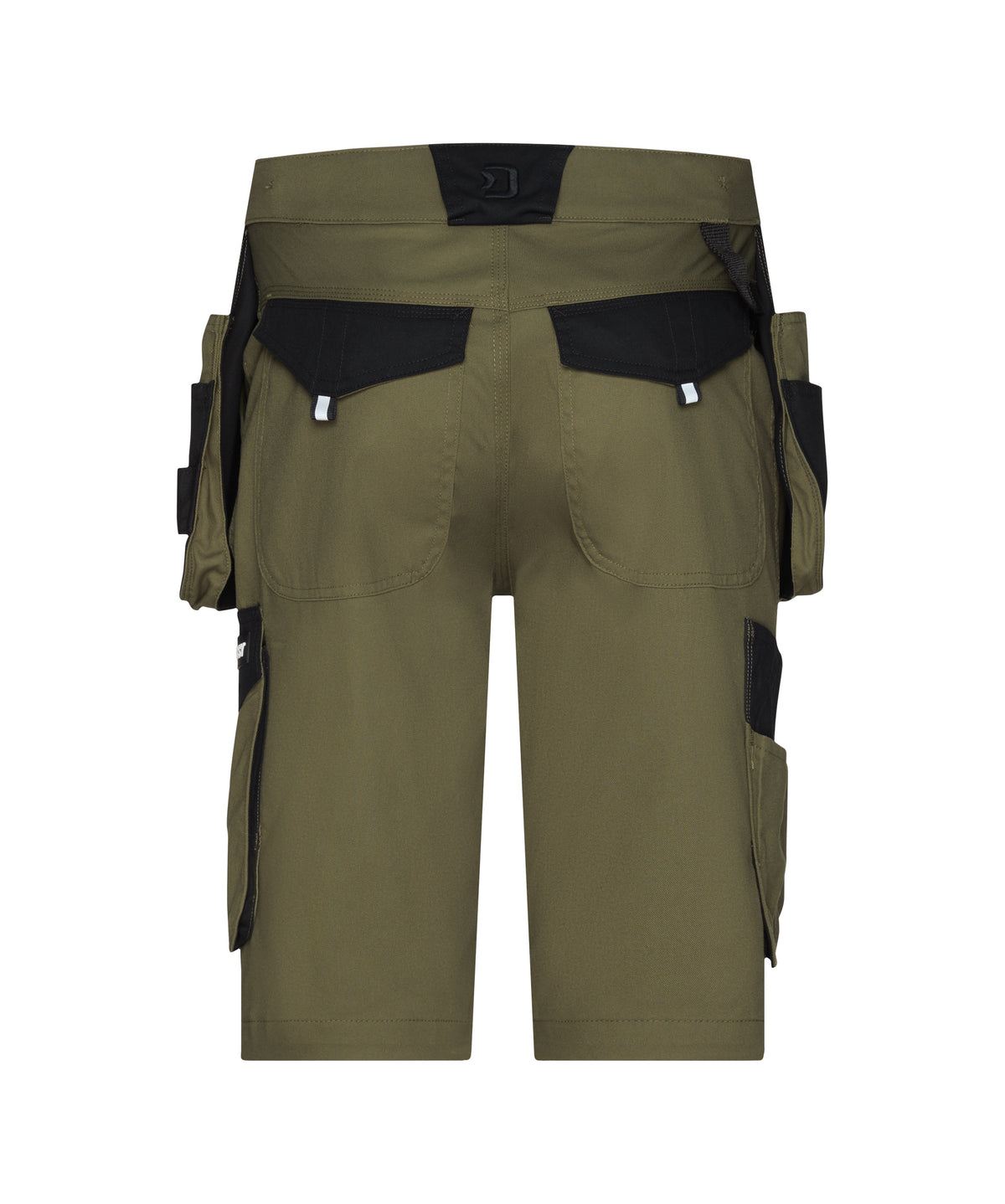 DASSY Kuma Arbeitsshorts mit Holstertaschen – Khakigrün/Schwarz – Rückansicht