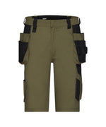 DASSY Kuma Arbeitsshorts mit Holstertaschen – Khakigrün/Schwarz – Vorderansicht