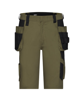 DASSY Kuma Arbeitsshorts mit Holstertaschen – Khakigrün/Schwarz – Vorderansicht