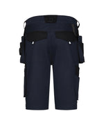 DASSY Kuma Flex Stretch-Arbeitsshorts mit Holstertaschen – Nachtblau/Schwarz – Rückansicht