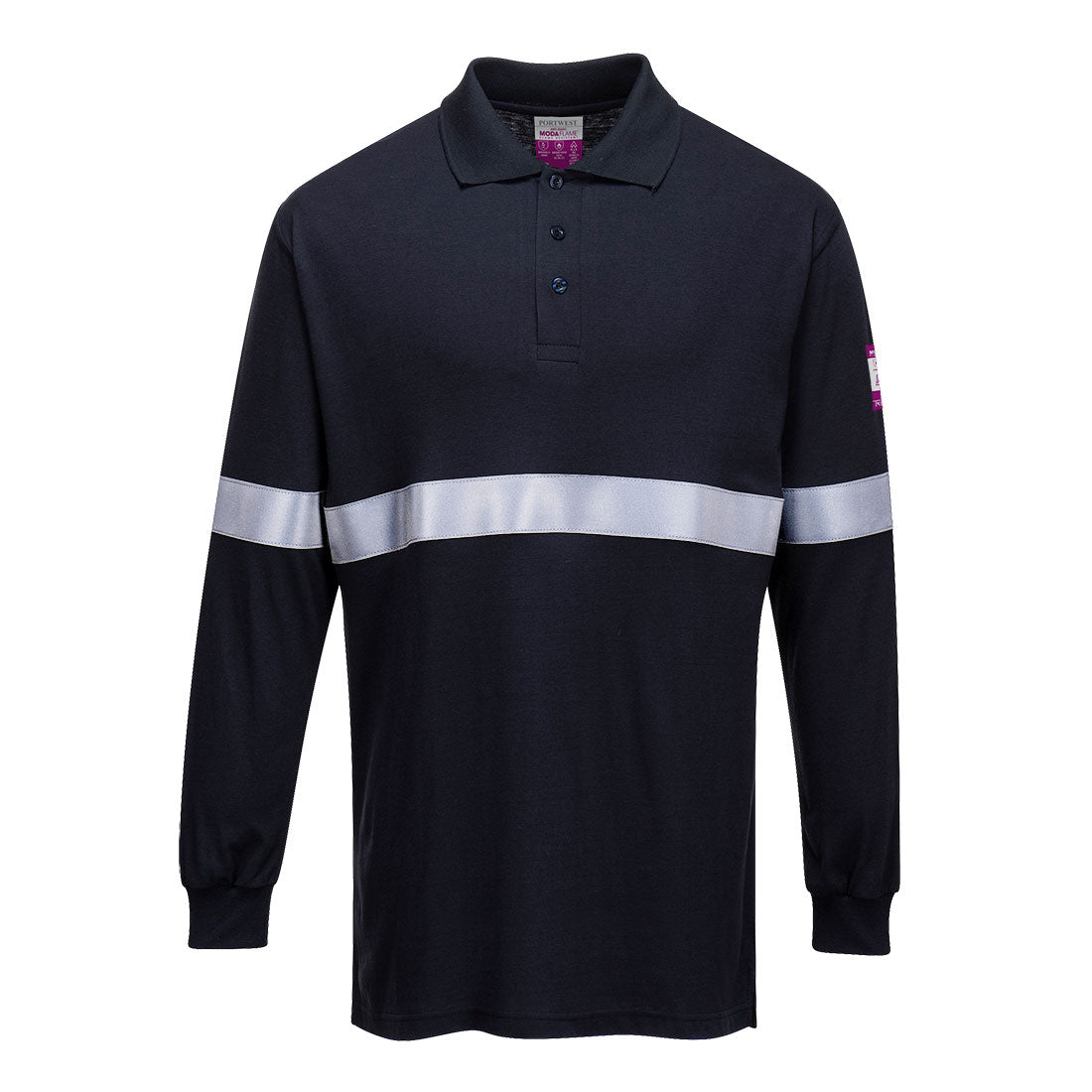 Flame Resistant Anti-Static Long Sleeve Polo Shirt with Reflective Tape - arbeitskleidung-gmbh